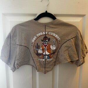 Western Graphic Tan Crop Top
